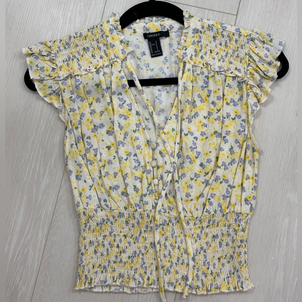 Forever 21 White and Yellow Floral Blouse